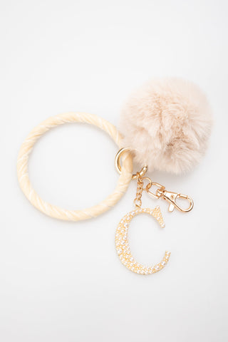 Pompom Initial Wristlet / Key Ring