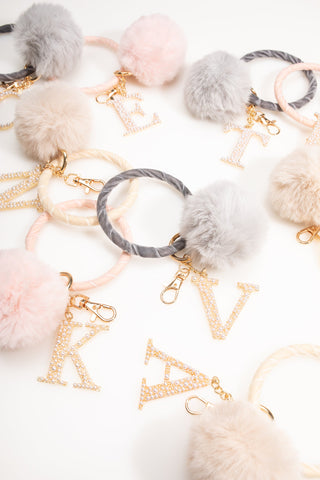 Pompom Initial Wristlet / Key Ring