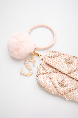 Pompom Initial Wristlet / Key Ring