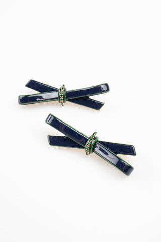 Color Block Bow Clip Pair