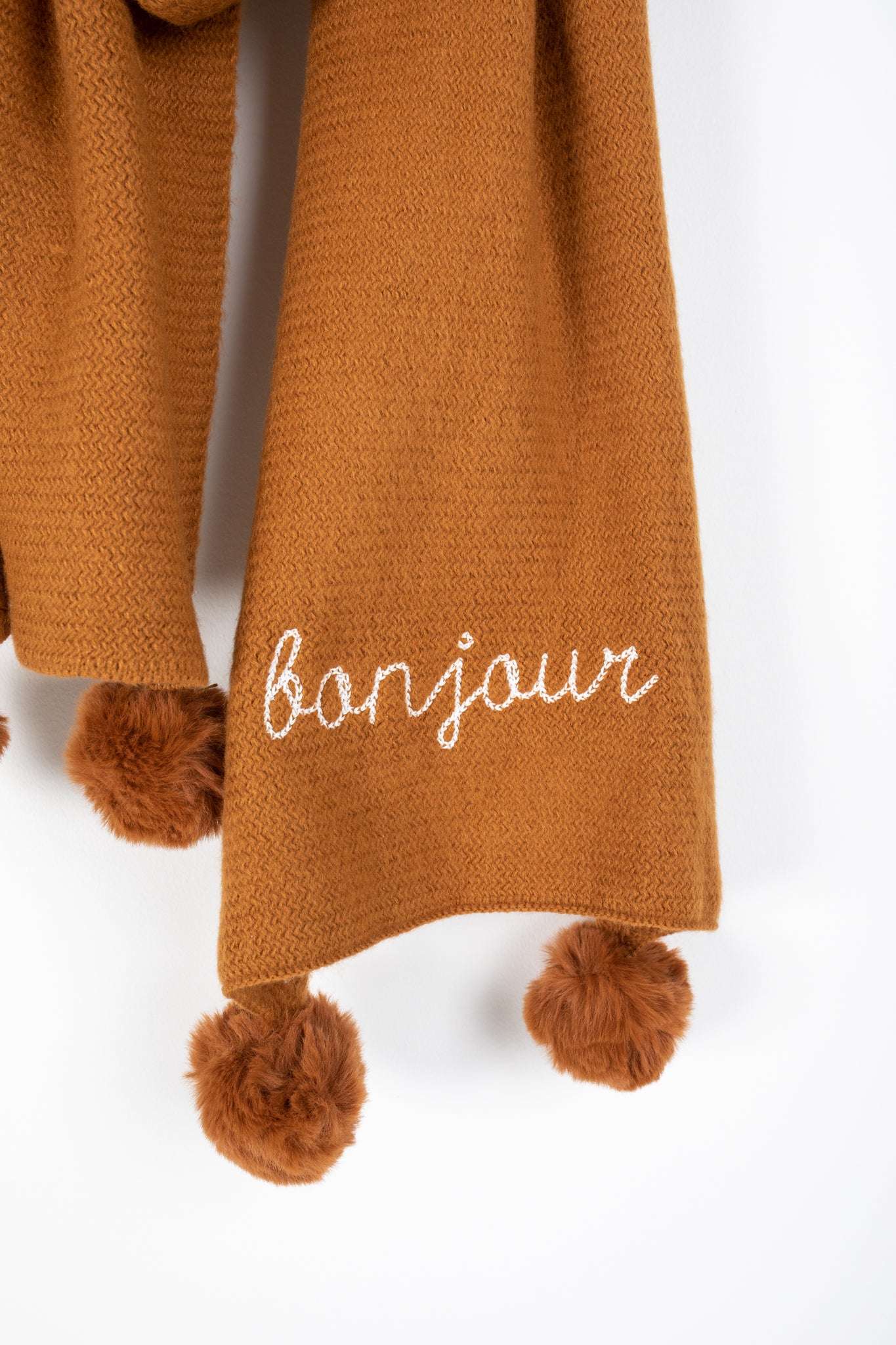 Embroidered French Pompom Scarf