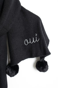 Embroidered French Pompom Scarf